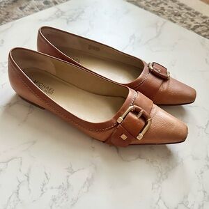Cognac Michael Kors Pointed Toe Leather Flats